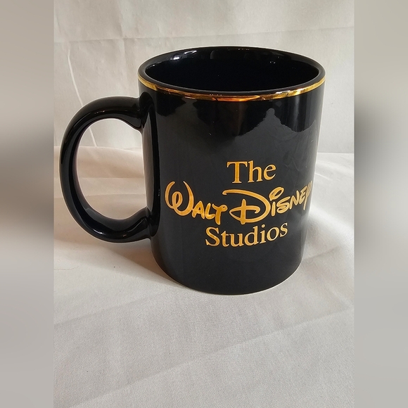 The Walt Disney Studios Black Coffee Mug Gold Trim Pewter Mickey Mouse 3D Emblem - Picture 3 of 8